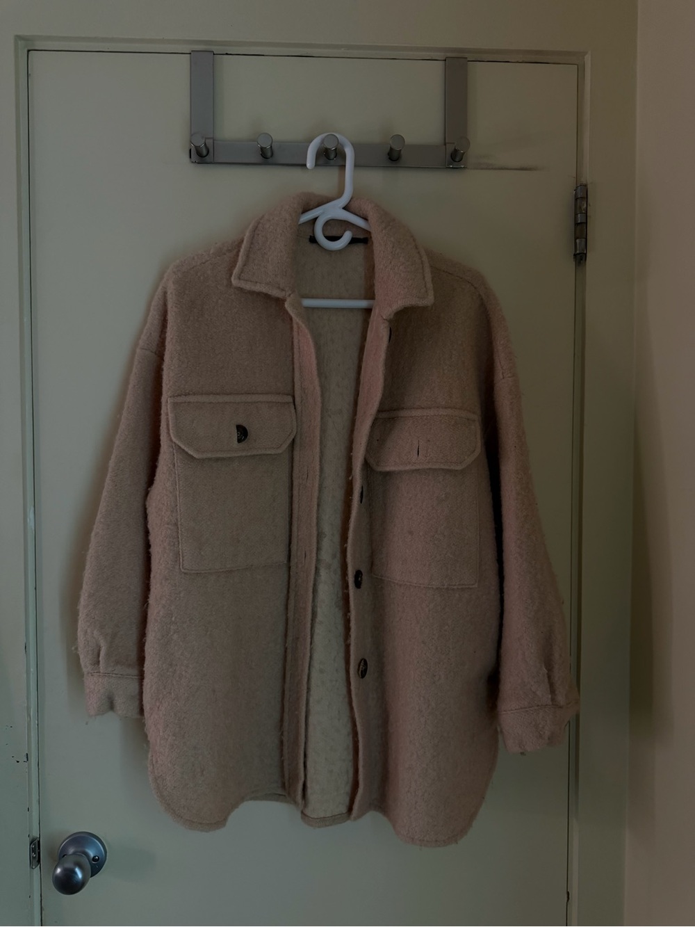 Cozy Women's Shacket Jacket in Blush Pink